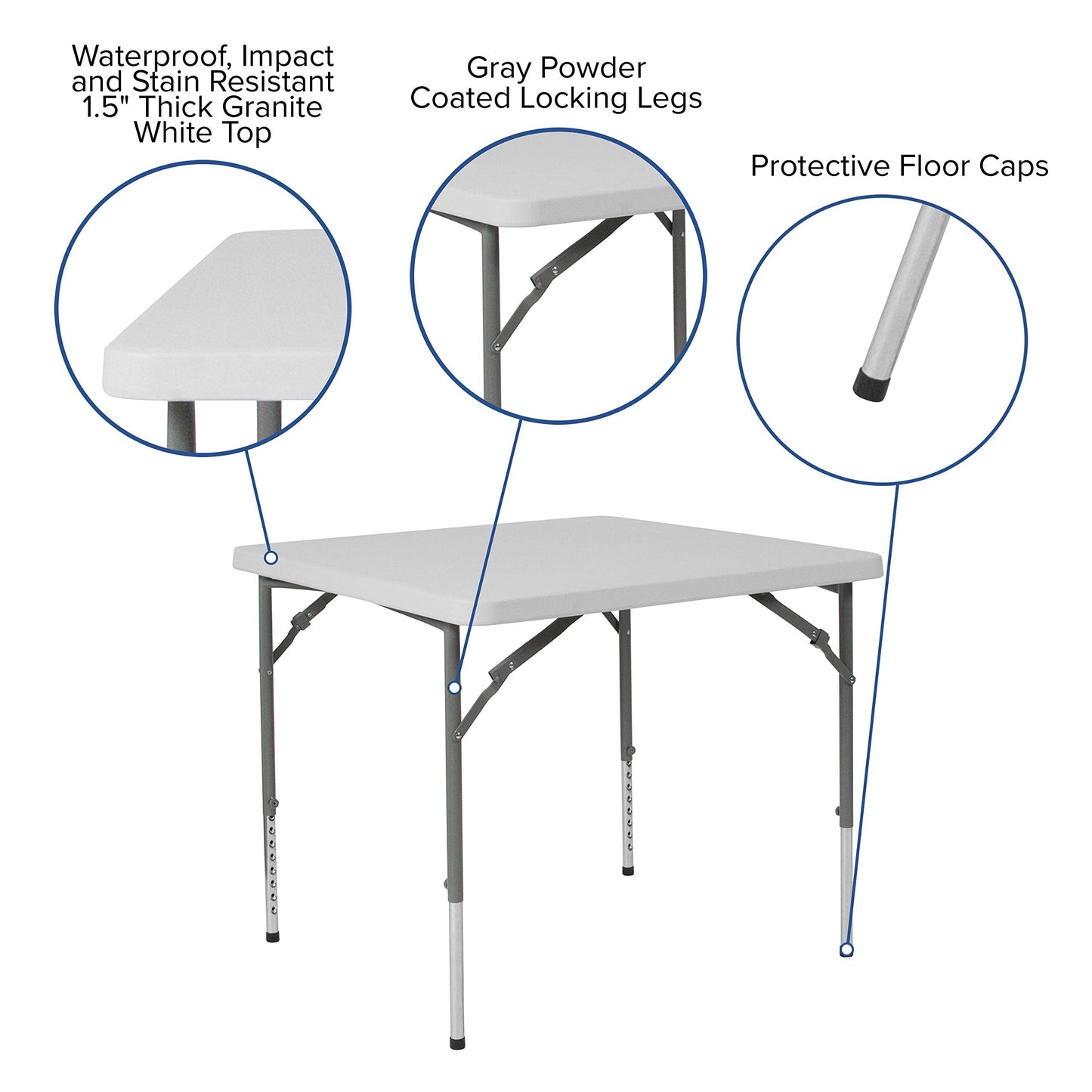 Flash Furniture Kathryn 2.79-Foot Square Height Adjustable Granite White Plastic Folding Table