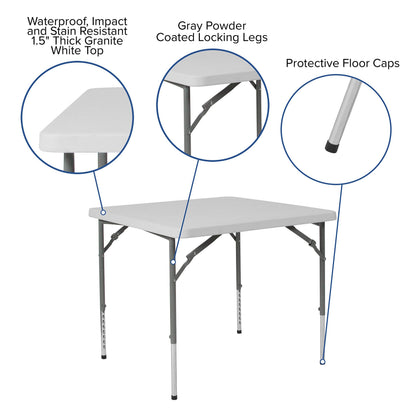 Flash Furniture Kathryn 2.79-Foot Square Height Adjustable Granite White Plastic Folding Table