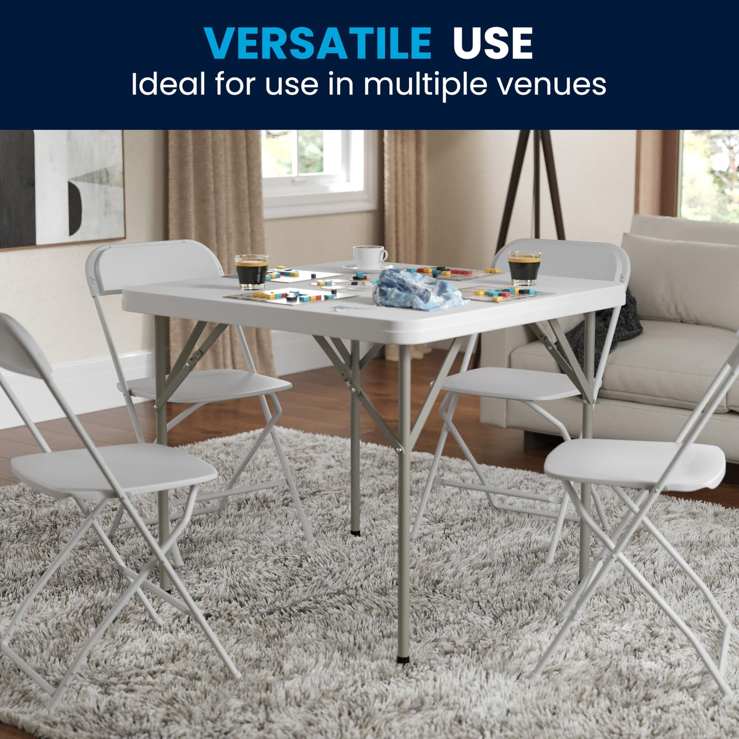 Flash Furniture Square Plastic Folding Event Tables, Set of 12, Granite White