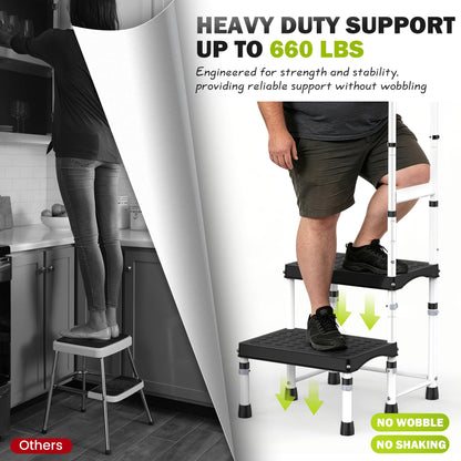 DEPSUNNY RV Step Stool with Handle for Elderly,2 Step Ladder with Handrail, Reinforced PP Wide Platform, Adjustable Height, Portable Stairs for Hot Tub/Camper/Mobile Home/Porch/SPA Pool/Pet Stairs