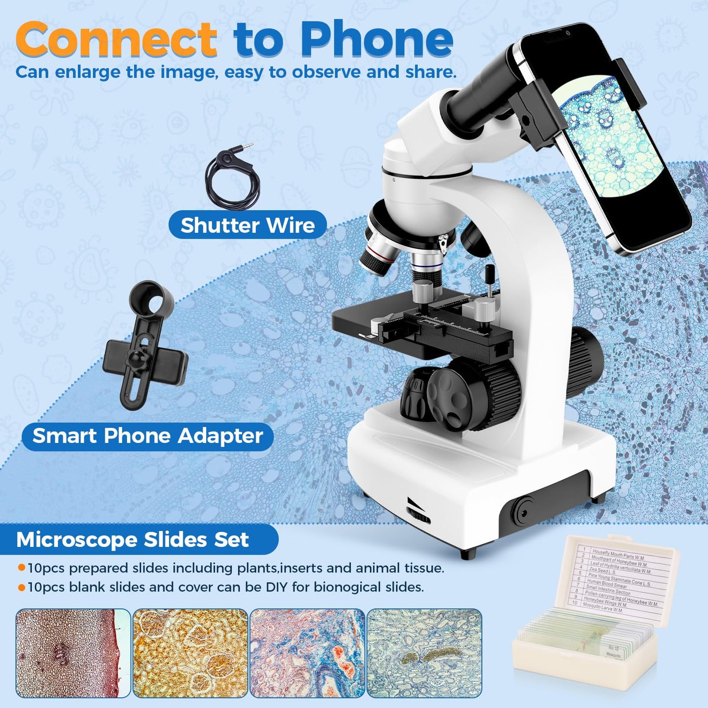 MAXLAPTER Binocular Microscope for Adults and Kids: 40X-1000X Professional Compound Microscope with Slides and Dual Mechanical Stage - Kit for Children Students Beginners Lab Homeschool Education