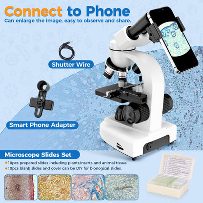 MAXLAPTER Binocular Microscope for Adults and Kids: 40X-1000X Professional Compound Microscope with Slides and Dual Mechanical Stage - Kit for Children Students Beginners Lab Homeschool Education