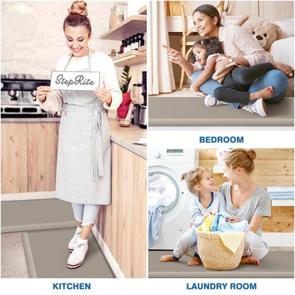 StepRite Kitchen Mats, 2PCS Kitchen Rugs, Cushioned Anti Fatigue Kitchen Mats for Floor, Non-Slip Standing Desk Mat, Waterproof Kitchen Rug Set for Kitchen, 20" x 32"+20" x 72"-Full 1 inch Thick,Khaki