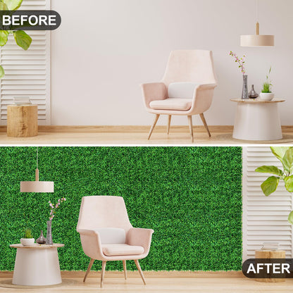 Grewyear Grass Wall Panels 20" X 20" (24Pcs) Greenery Backdrop, Artificial Green Grass Backdrop Boxwood Panels, Greenery Wall Decor Indoor, Privacy Hedge Screen for Outdoor Garden, Patio Decor