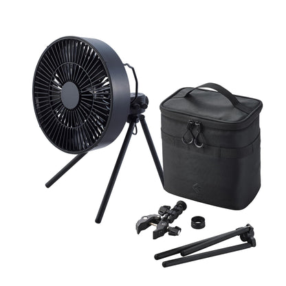 ELECOM NESTOUT Outdoor Camping Fan with Tripod, 4 Speed Settings & Breeze Mode, 3 Angle Oscillation, 90° Adjustable Tilt, Timer (30/60/90 mins), USB C Compatible, Portable Tent Fan (Black Full Kit)