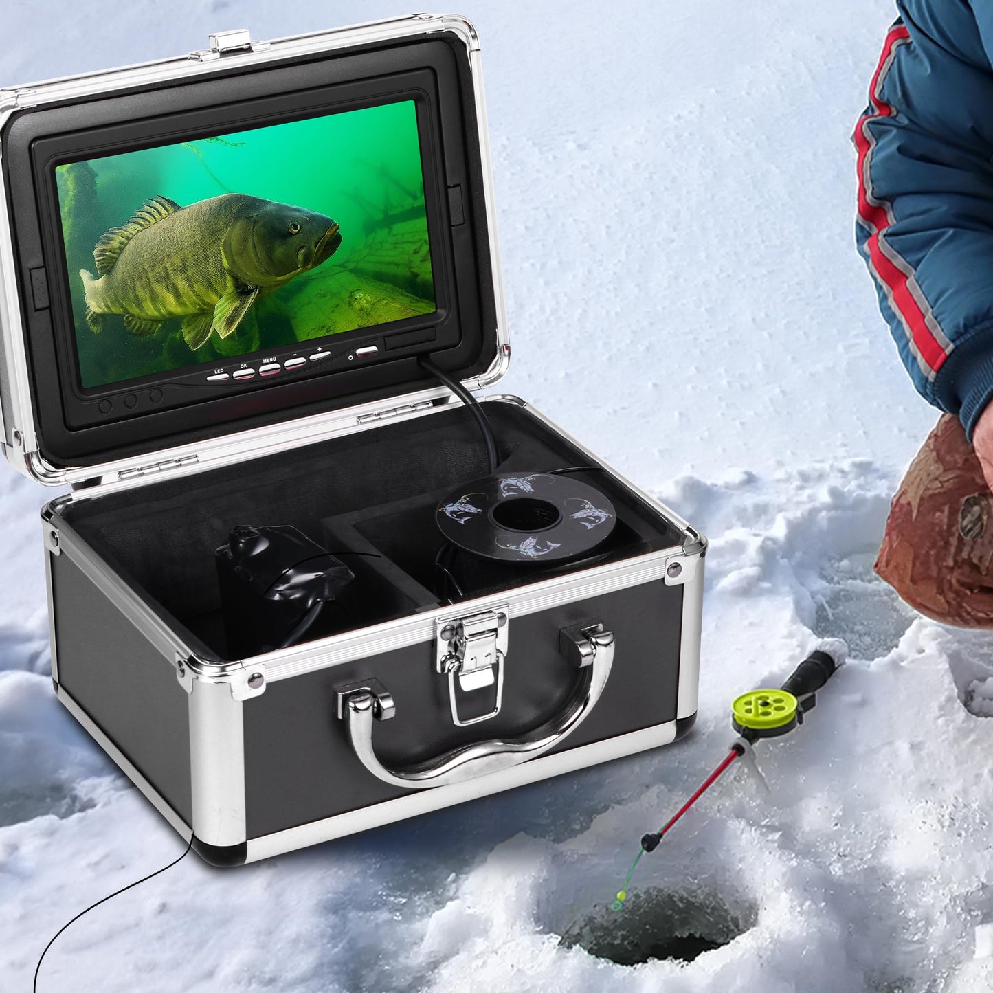 [FishPRO® 2026 Upgrade] Underwater Fishing Camera 1200TVL, 7'' Ice Fishing Camera Underwater[Aluminum Box], Fish Finder Ice Fishing Gifts for Men, IR+LED, 4,500mAh, 65ft