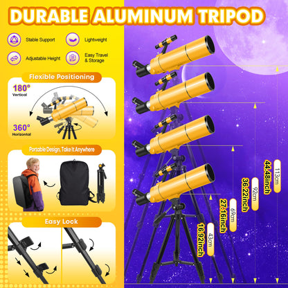 MEEZAA Telescope for Adults & Kids, 80mm Aperture 500mm Portable Refractor Telescope for Astronomy Beginners, Professional Travel Astronomical Telescopes with Tripod, Stickers, Phone Adapter, Backpack