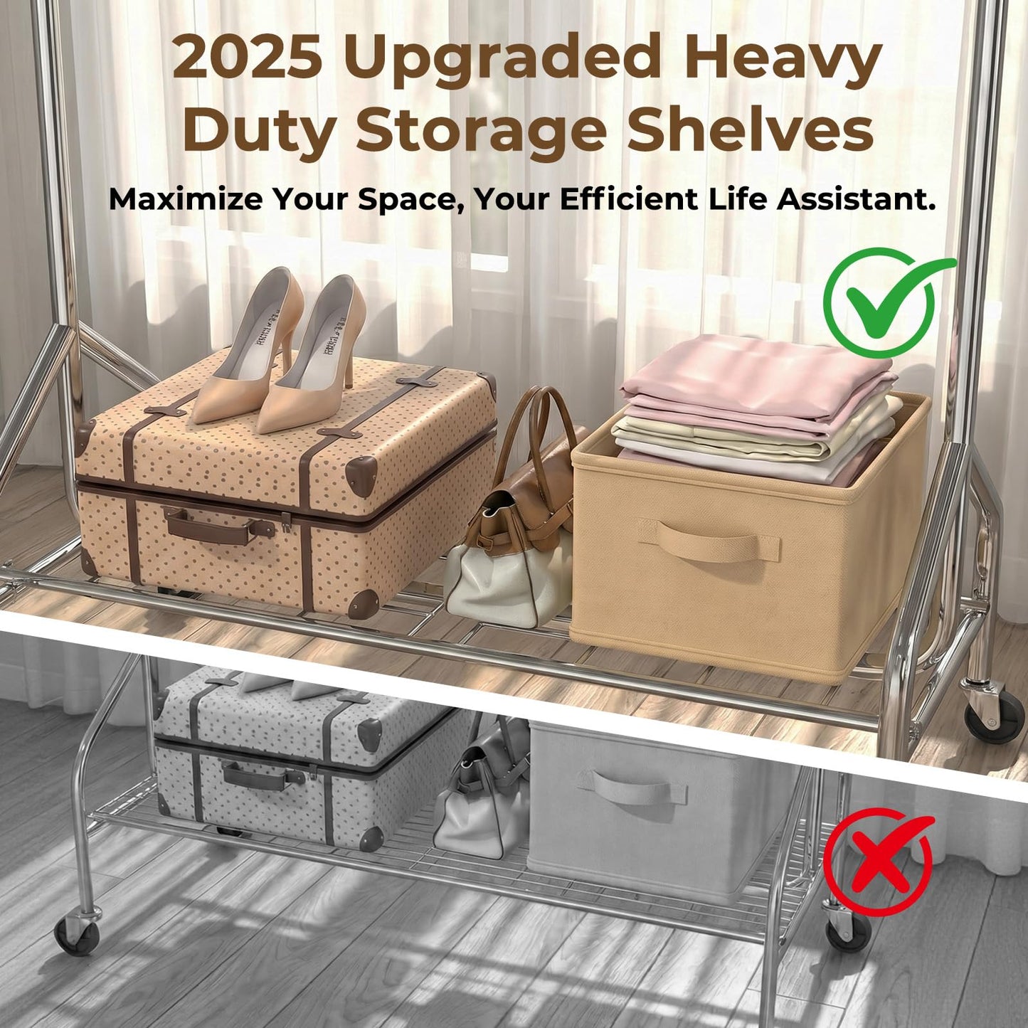 Okmeilnk Heavy Duty Clothes Rack Load 500 LBS，Clothes Rack for Hanging Clothes，Rolling Garment Rack, Adjustable Freestanding Wardrobe Closet Coat Rack for Bedroom Laundry Living Room, Silver