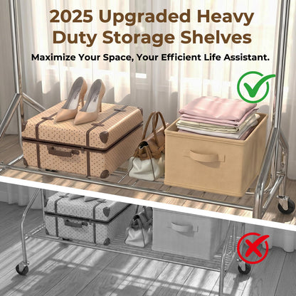 Okmeilnk Heavy Duty Clothes Rack Load 500 LBS，Clothes Rack for Hanging Clothes，Rolling Garment Rack, Adjustable Freestanding Wardrobe Closet Coat Rack for Bedroom Laundry Living Room, Silver