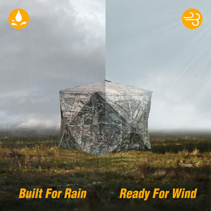 FLISSA Hunting Blind See-Through with Full-Opening Door, 2-3 Person Ground Camouflage Tent, 270 Degree, Portable and Durable 300D Reinforced Blind for Turkey, Deer, and Bear