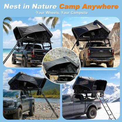 Bayati Rooftop Tent Hard Shell, Easy Set Up Pop Up Large Tent for 2-3 Person & Family Camping, Windproof Waterproof UV-Resistant Blackout Privacy 4 Season Tents for Truck, Jeep, SUV, Van, Trailer