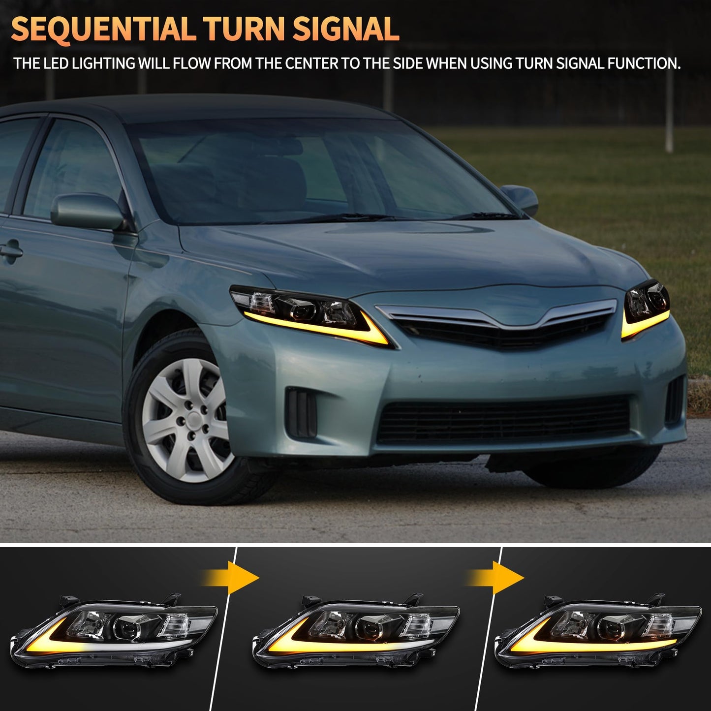 VLAND Headlights Assembly for 2010 2011 Toyota Camry Base, SE, LE, XLE Seden (US Version), Front Headlamp Assembly with Sequential Turn Signals, 1 Pair