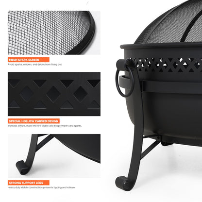 SUNCREAT Outdoor Patio Fire Pit with Mesh Spark Screen, 40" Portable Fire Pit for Camping, Black