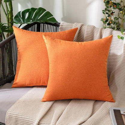 MIULEE Decorative Outdoor Throw Pillow Covers - Waterproof Faux Linen Cushion Cases | 20x20 Inch Bright Orange (Pack of 2)