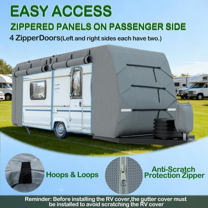 Travel Trailer RV Cover Fits Camper Cover, 7 Layers Heavy Duty RV & Trailer Cover, Toy Hauler Cover with Tongue Jack Cover Extra Windproof Straps Gutter Covers (24-27FT)