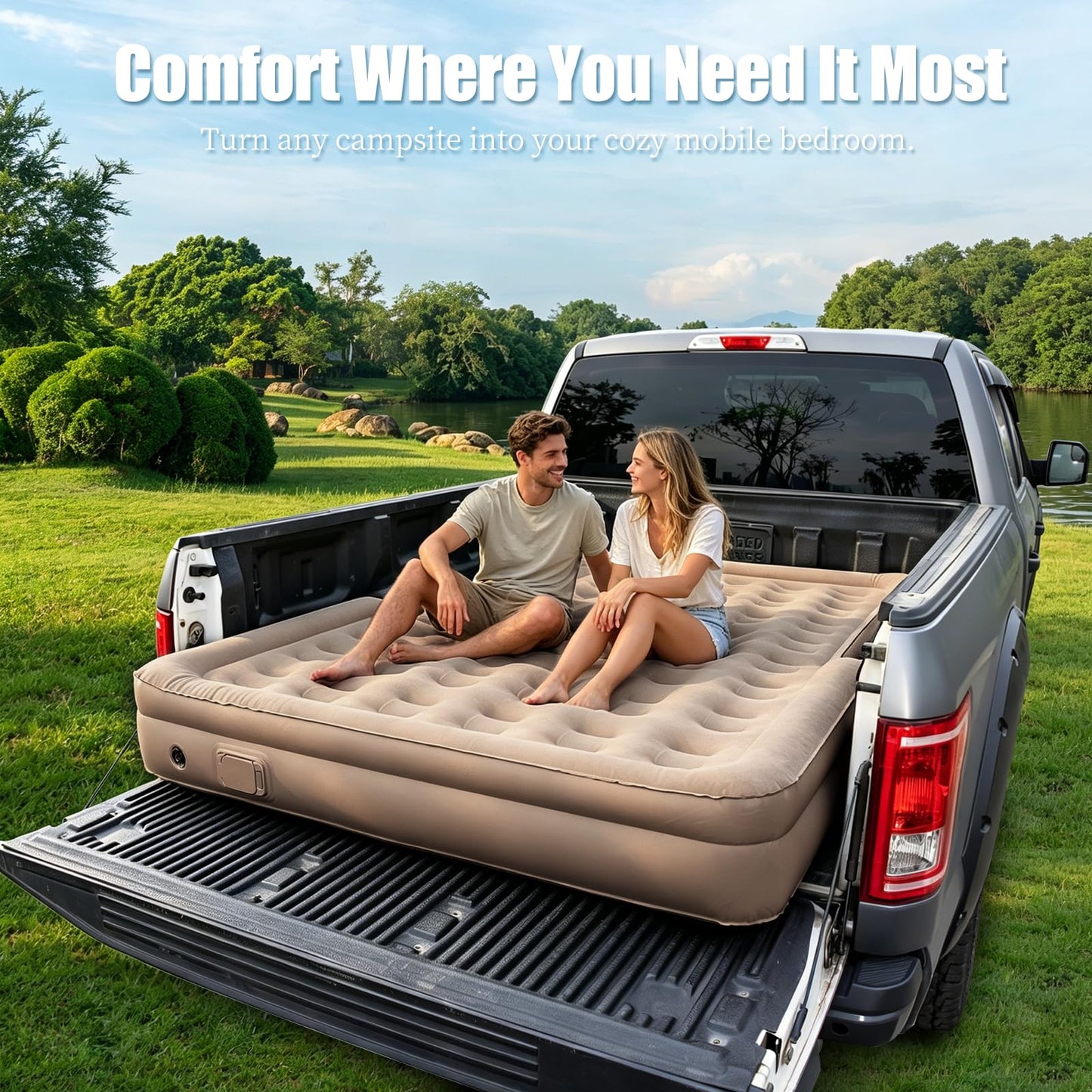 MIRUNNY Truck Bed Air Mattress for 5.5-6.7Ft,Pickup Airbed with Wireless Rechargeable Pump,Inflatable Air Mattress for Travel,Outdoor & Road Trips,Fits F-150 / Ram/Silverado Full-Size Trucks