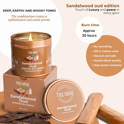 Sandalwood Oud - Scented Candles for Men - 5oz Natural Soy Clean Organic Non Toxic - Masculine Scent Gifts - Candel for Home Bedroom Bathroom Apartment Room Décor Aesthetic New House Essentials