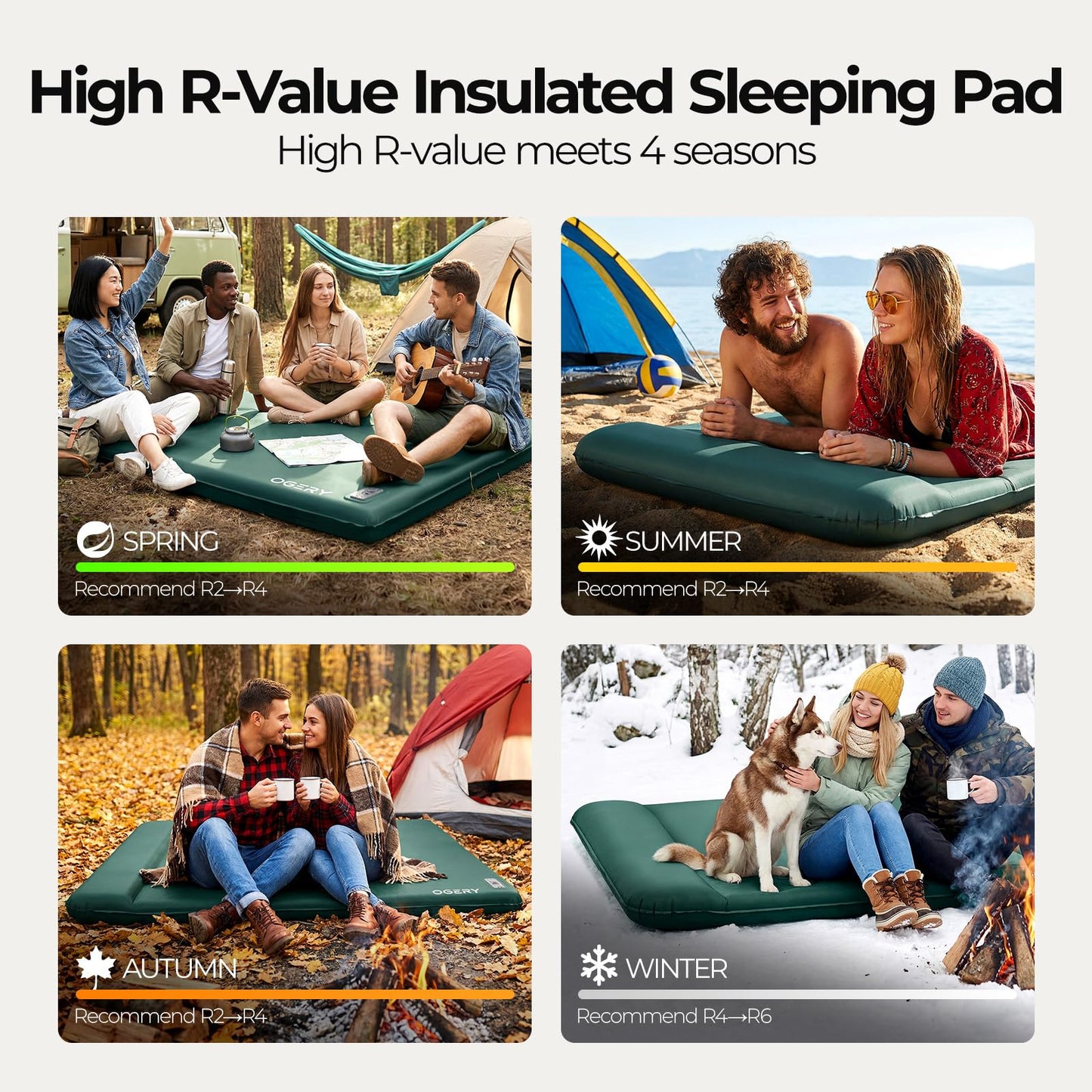 OGERY Self Inflating Sleeping Pad with Electric Pump, 3.15" Ultra-Thick Memory Foam Camping Pad, 4 Season Camping Mattress Pad with Built-in Pillow