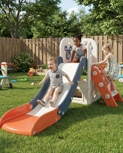 CHIIRAKU Toddler Slide L-Shaped, 5 in 1 Kids Slide Climber for Toddler, with Ball & Hoop, Indoor Outdoor Baby Playset, Anti-Slip, 65IN/165CM,Toy Storage, Ideal for Boys Girls Birthday