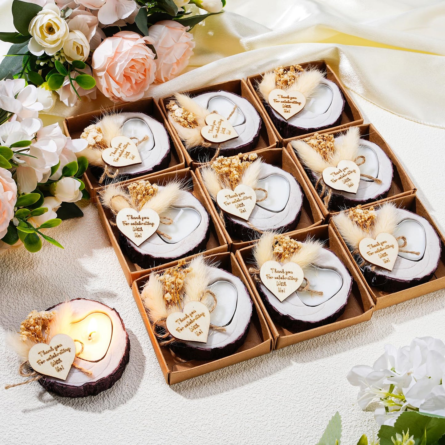 MTLEE 50 Pcs Wedding Favor Candle Holders, Rustic Wooden Wedding Bridal Shower Party Souvenirs Favors Candle Gifts for Guests