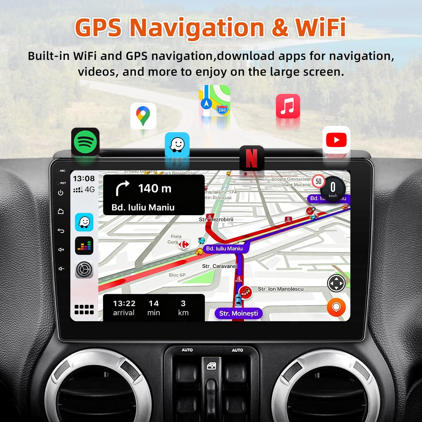 Car Radio Stereo for Jeep Wrangler JK 2007-2018,2+64G Android 13 Touch Screen Radio with Wireless CarPlay Android Auto Bluetooth GPS Navigation Backup Camera