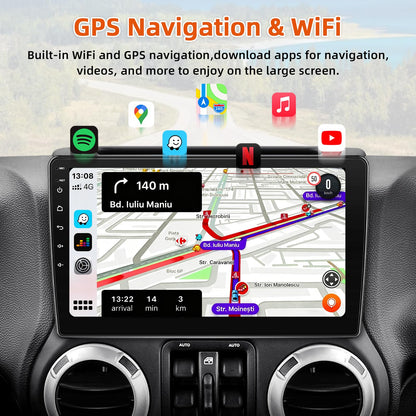 Car Radio Stereo for Jeep Wrangler JK 2007-2018,2+64G Android 13 Touch Screen Radio with Wireless CarPlay Android Auto Bluetooth GPS Navigation Backup Camera