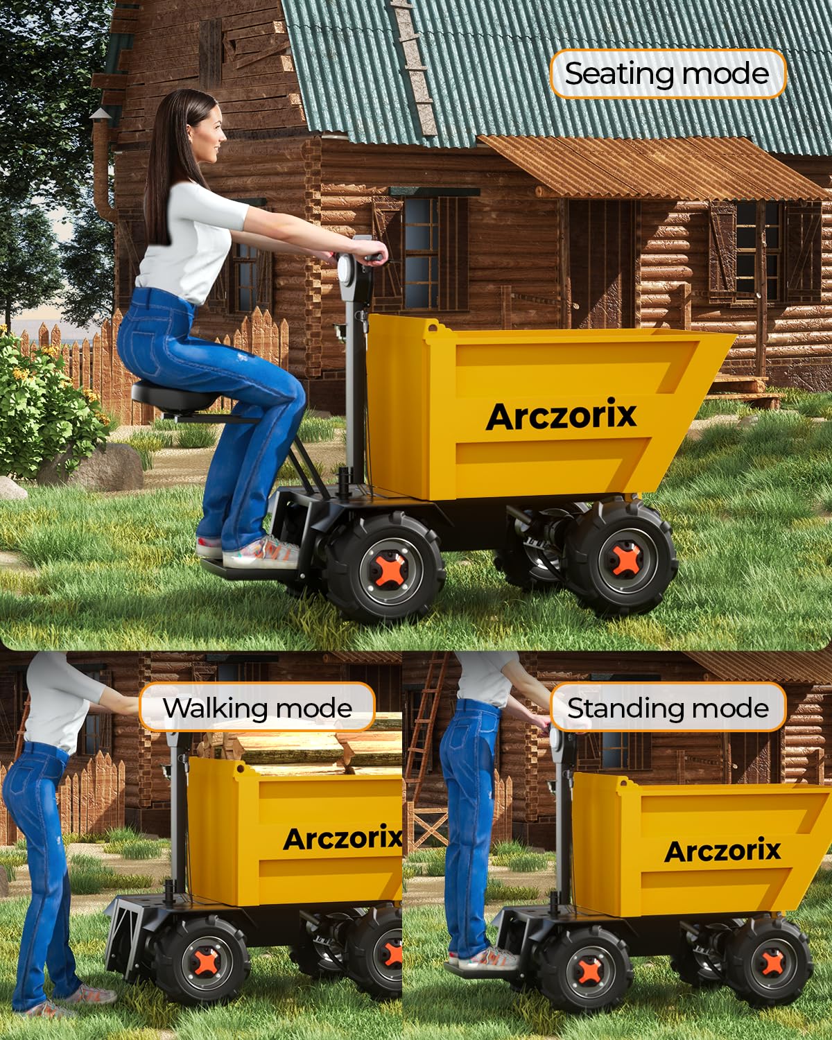[Electric Hydraulic Dumping] Arczorix Wheelbarrow Utility Cart 60V 20Ah 2000W Capacity 2205Lbs with One-Key Lifting and Lowering Dumper & All-Terrain Wheels, Material Hauler, Electric Wagon