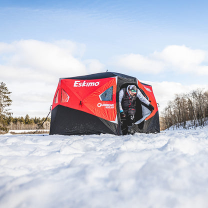 Eskimo Outbreak 650XD Pop-up Portable Insulated Ice Fishing Shelter, 94 sq ft. Fishable Area, 5-7 Person, Red/Black, 143" x 135"