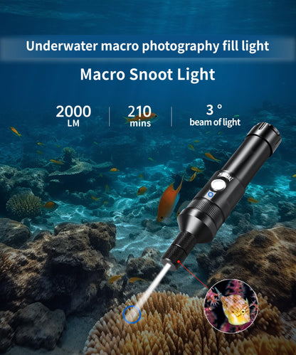 ITFGIMOK Super Bright Dive Light, IP68 Waterproof Flashlight with 3 Adjustable Beams (3° Spot/24° Flood/72° Wide), for Underwater Photography, Macro Video, Night Diving