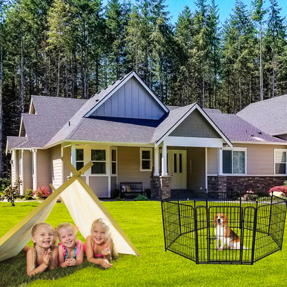 ADAVIN 32 in(H) Garden Fence with Low Threshold Gate, 8 Panels Total 17.7 Ft(L) Tall Garden Fencing for Raised Beds, Outdoor or Indoor Dog Playpen, Black Iron Metal Heavy Duty Dog Fencing
