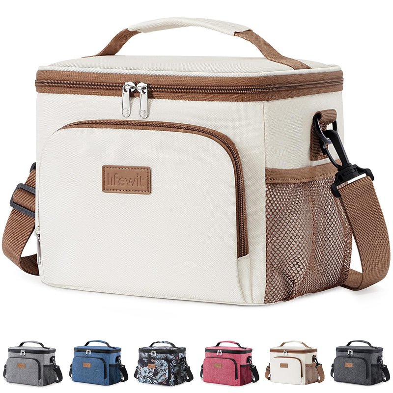 Lifewit Reusable Insulated Lunch Bag, Portable Cooler Freezable Soft Lunchbox Leakproof with Adjustable Shoulder Strap for Men Women Adult for Work Picnic or Travel, 9L 12 Can, Cream
