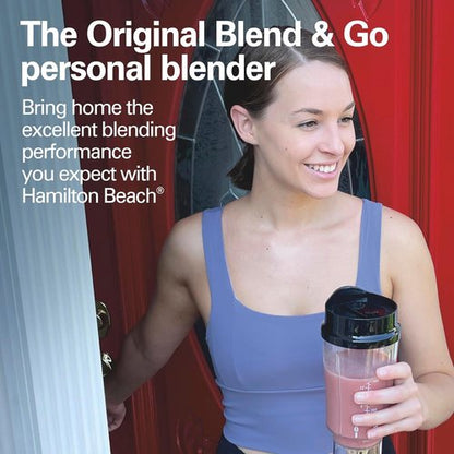 Hamilton Beach Portable Travel Cup - 14 Oz BPA-Free Smoothie Maker with Durable Stainless Steel Blades - Black