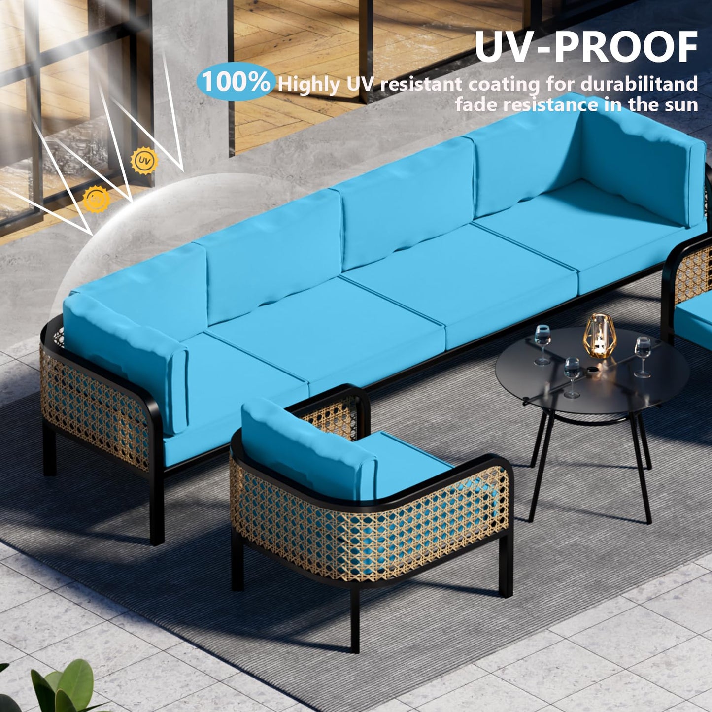 Cethytirko 14 Piece Outdoor Patio Waterproof Cushion Covers, Fits 6-Seat Wicker Rattan Sectional Couch Chair Furniture Cover Replacement Set - Fade-Resistant Patio Cushion Covers with Zipper