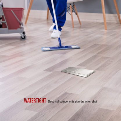 ENERLITES - 662301-S-STICKERED Dual Pop-Up Floor Box Kit, 8.68” X 4.75” Cover, 20A Tamper-Weather Resistant Receptacle Outlets, Watertight Gasket, Corrosive Resistant Hardware, 962301-S, Nickel Plated Brass, 2 Gang, Model: 662301-S