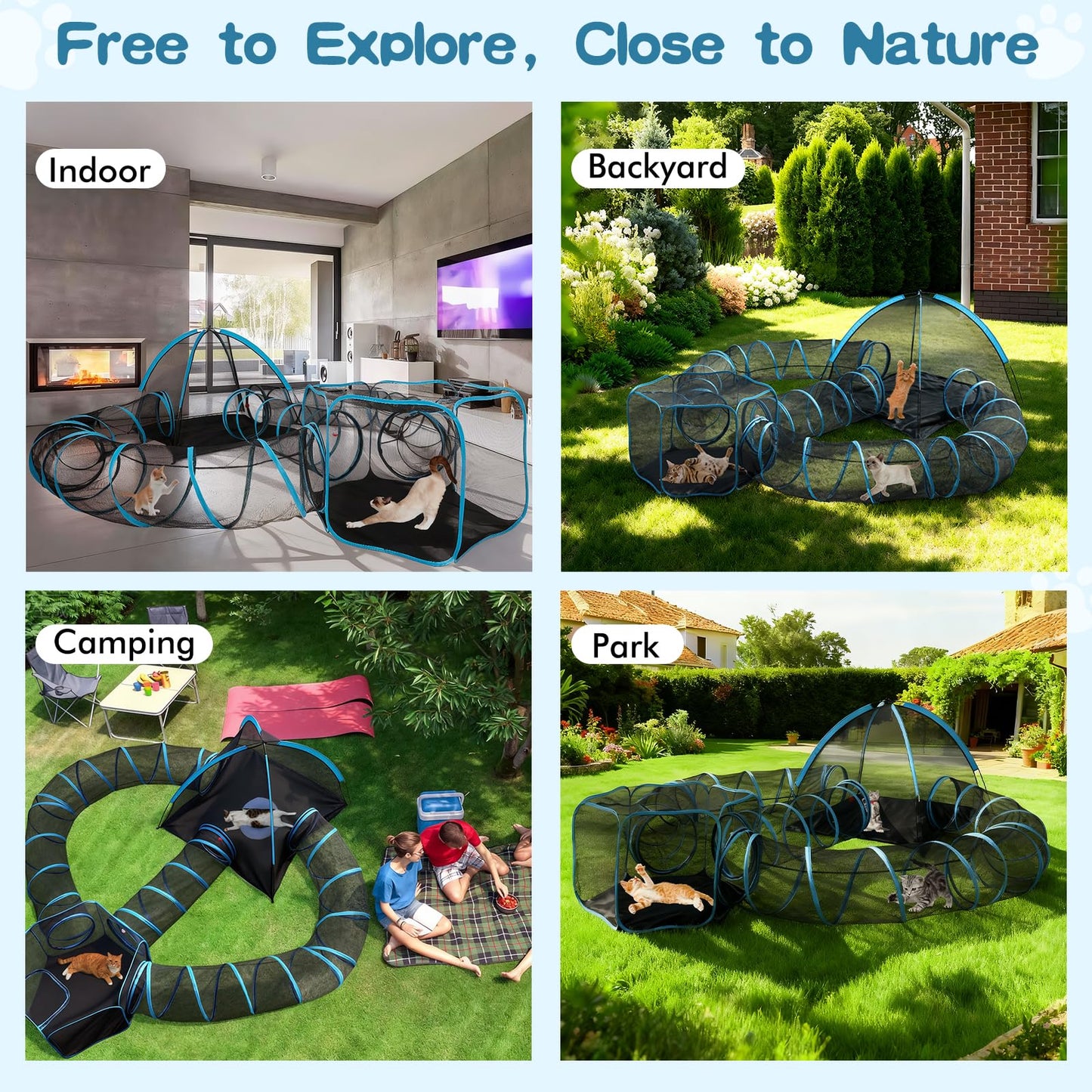 Tivray Outdoor Cat Enclosure, 5-in-1 Cat Tent Outdoor Pet Playpen with Tunnel, Portable Catio Play Pen for Outside and Indoor cat Enclosure with Storage Bag for Kitty and Small Animals