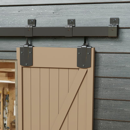 JUBEST 12FT Box Rail Exterior Barn Door Hardware Kit, Heavy-Duty Black Sliding Barn Door Track System, Wall Mount Door Hardware Kits (Door Not Included)
