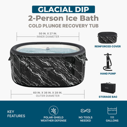 Bestway SaluSpa: Glacial Dip - Cold Plunge Inflatable Tub - 60x36x28, Black Marble, Ice Bath, FortiFiber, Polar Shield Year Round Use, Cover & Storage Bag