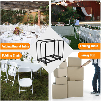 Folding Table Cart, Table Dolly with Swivel Caster Transport 6-8PCS Rectangular,Round Folding Tables 24In Width Panel Cart Have 3 Pole for Separating Area&Detachable Design Easy to Through Doorway