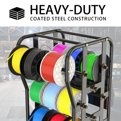 Wire Spool Rack for Wire Spool, Portable Wire Rack Dispenser with Wheels, Automotive Wire Storage, Multi-Spool Wire, Cable Dispenser, Electrical Wire Spool Holder Cart with Storage Tray (Black)
