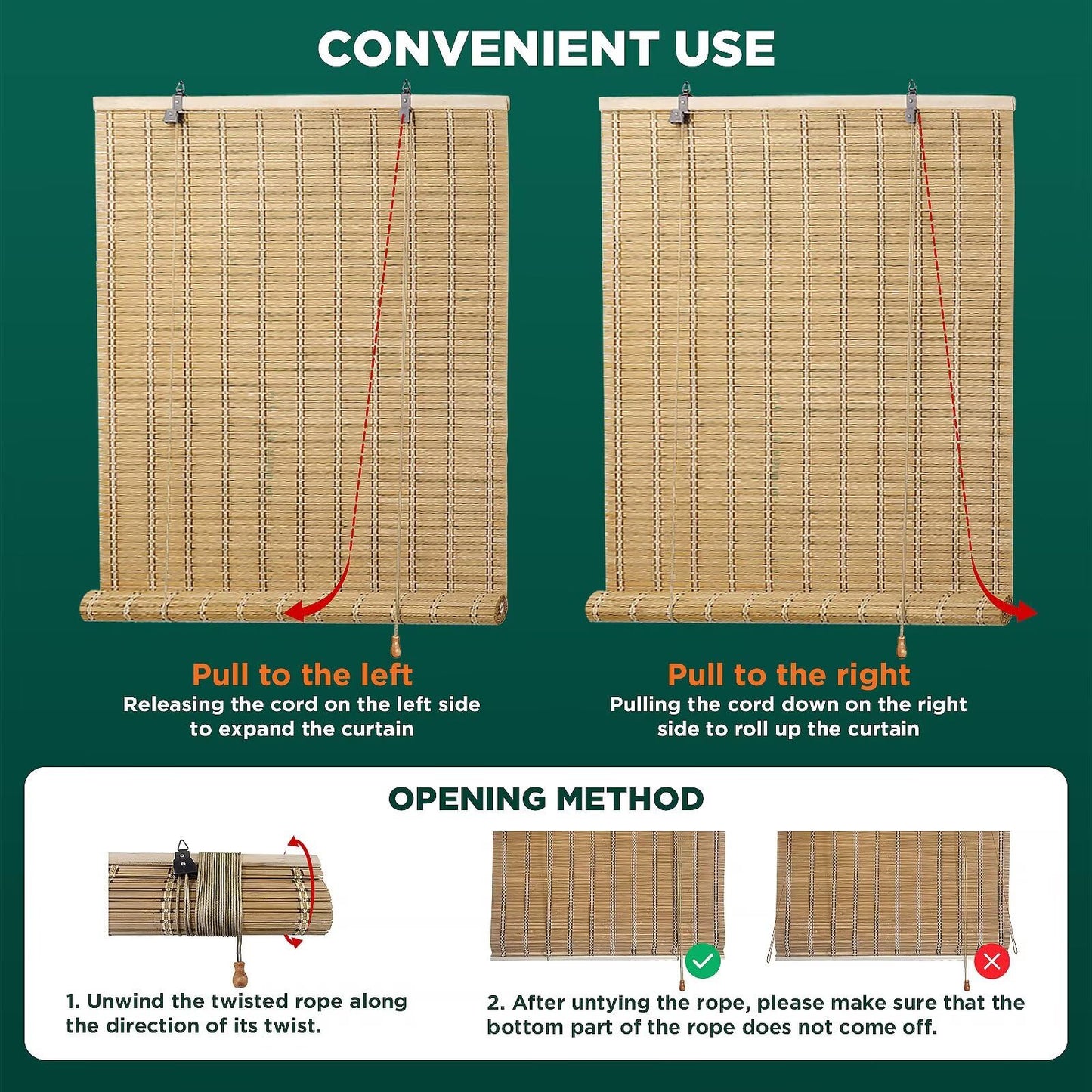 Bamboo Blinds for Interior Windows, Easy to Install Bamboo Shades for Indoor Windows, Custom Roller Shades for Indoor Window and Outdoor Patio, 48" W x 85" H