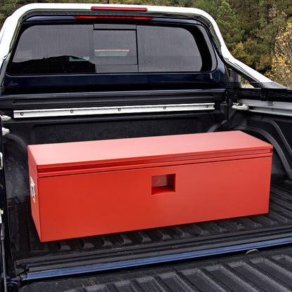 ExploreHorizon Industrial Steel Truck Tool Box w/Gas-Shock Lid, Pry-Resistant Security & Weatherproofing Toolbox Organizer Chest Fits Pickup, Truck Bed, RV, Trailer