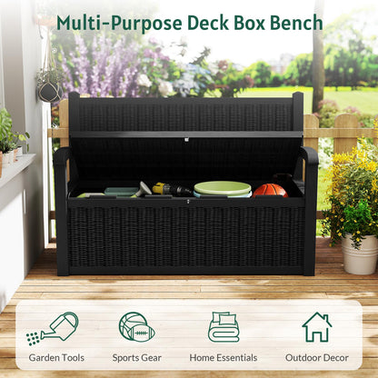 Skepphlay 70 Gallon Storage Bench Outdoor, Deck Box Bench with Armrest, Lockable Outside Benches with Storage, Deck Boxes Waterproof for Pool Patio Garden (Black)