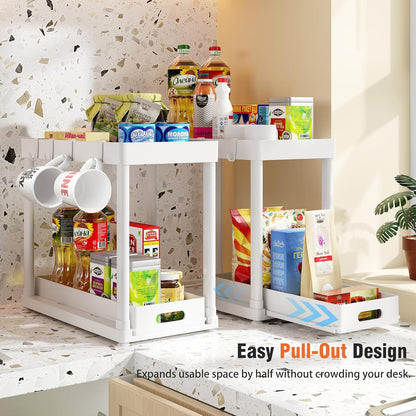 Skiennix Pull-Out Storage Organizers - Multi-Purpose Under Sink Solution for Bathroom & Kitchen | Black, 2 Pack