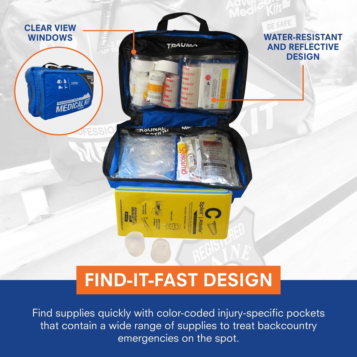 Adventure Medical Kits Pro Series Emergency Medical Kit - Guide I - First Aid Backcountry Medical Kit with C-Splint, CPR Mask, Stethoscope & More - Waterproof Medical Kit