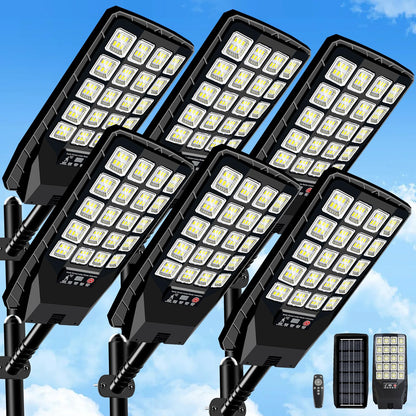 6 Pack Solar Street Lights Outdoor Waterproof, 6500K 20000LM Wide Angle Solar Powered Flood Light with Motion Sensor & Remote Control,Dusk to Dawn Commercial Solar Outdoor Light for Parking Lot