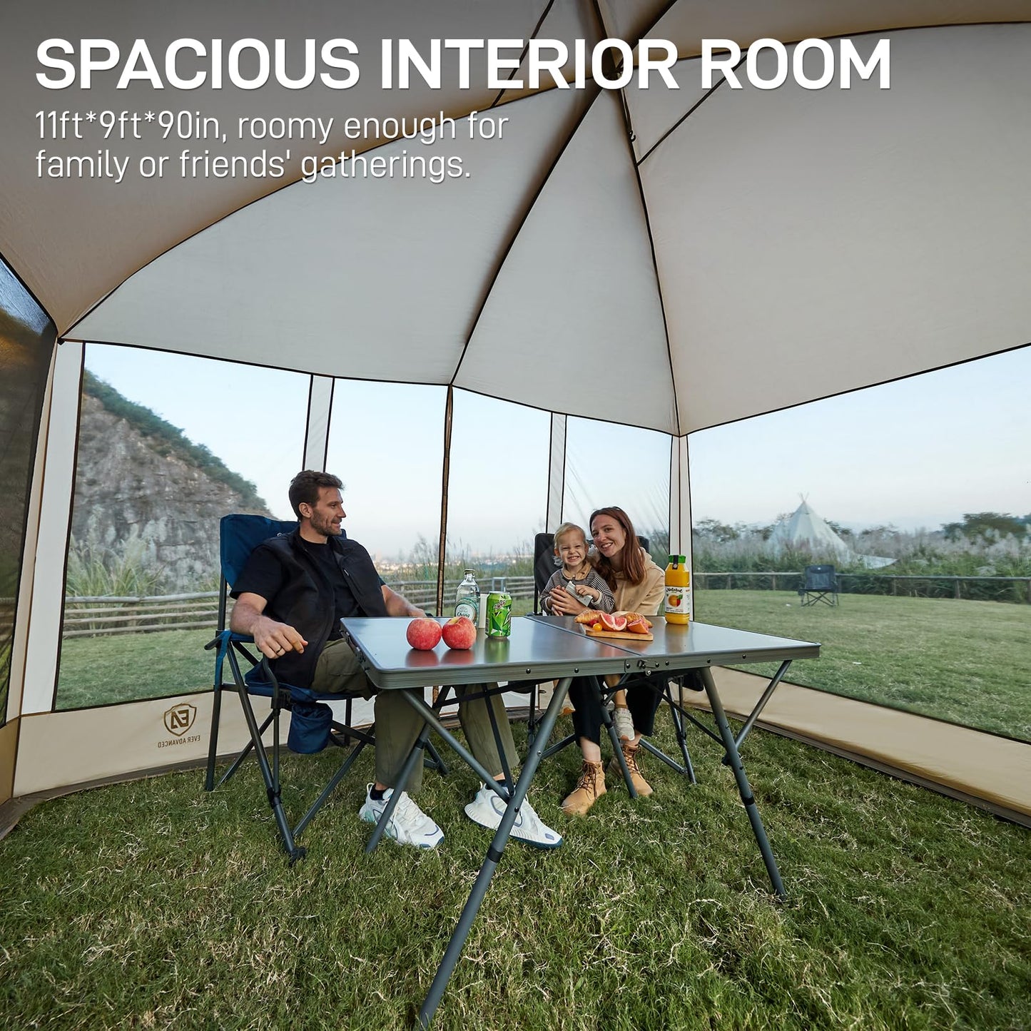 EVER ADVANCED Magnetic Screen House Room 11x9ft, Hands-Free Entry,Screenhouse with Sun Protection for Camping&Picnic, 11x9ftCamping Tent Canopy Shelter with Mesh, Brown