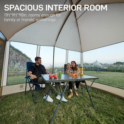 EVER ADVANCED Magnetic Screen House Room 11x9ft, Hands-Free Entry,Screenhouse with Sun Protection for Camping&Picnic, 11x9ftCamping Tent Canopy Shelter with Mesh, Brown