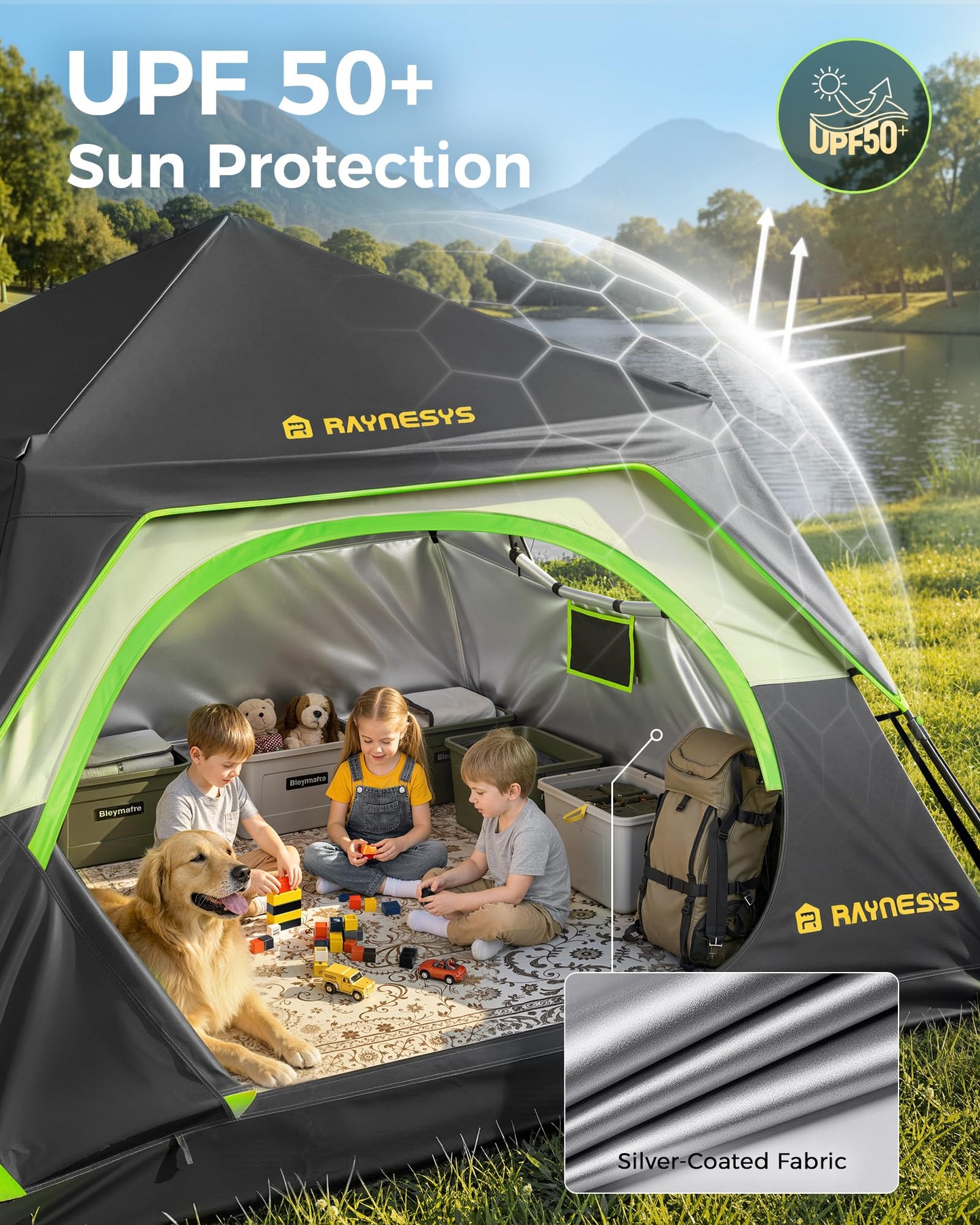 4 Person Instant Tent, Camping Tent Setup in 60 Seconds, Waterproof Pop Up Tents for Camping with Top Rainfly, Instant Cabin Tents with Portable Carry Bag for Family Camp & Hiking, Black + Brown