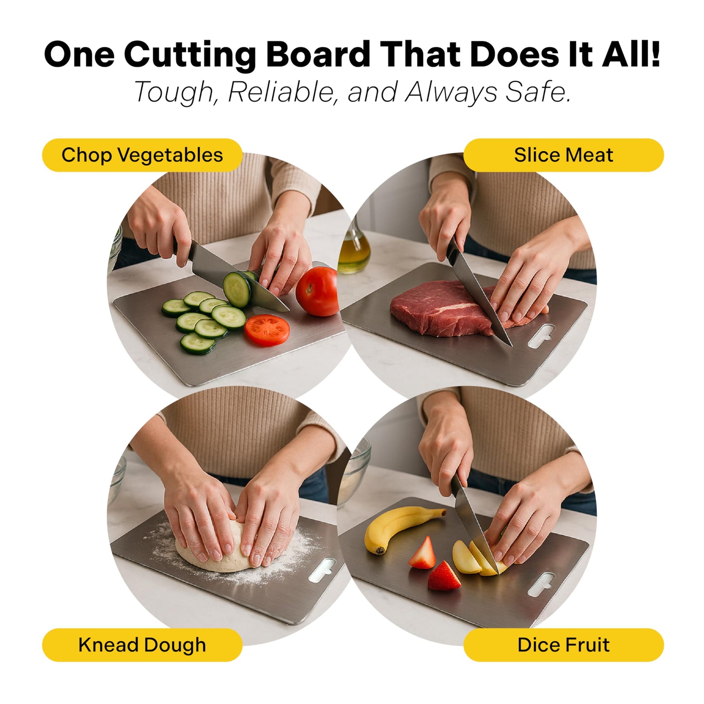ChopChop Titanium Cutting Board – 100% Pure Titanium, Food Grade, Rustproof, Dishwasher Safe, Ultra Durable Cutting Board for Meat, Vegetables, Fruits – Perfect for Kitchen, BBQ & Camping (Large)