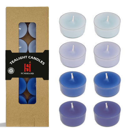 Blue Ombre Tea Lights Candle Set of 24, Sea Salt Scented Tealight Candles, Handmade Tea Candles, Long Burning Tealights for Romantic Wedding Home Decor Gift